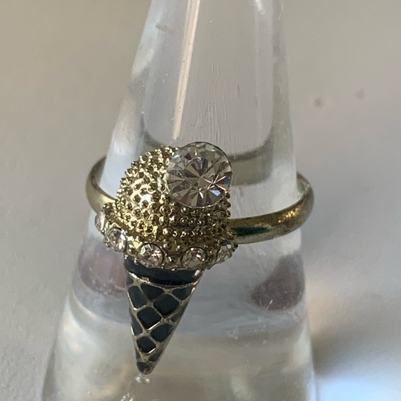 Ring ice cream cone black enamel with crystals adjustable - Picture 8 of 9